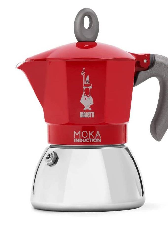 foto de cafetera moka, o italiana de marca Bialetti modelo New induction color rojo de Cafés Moreno