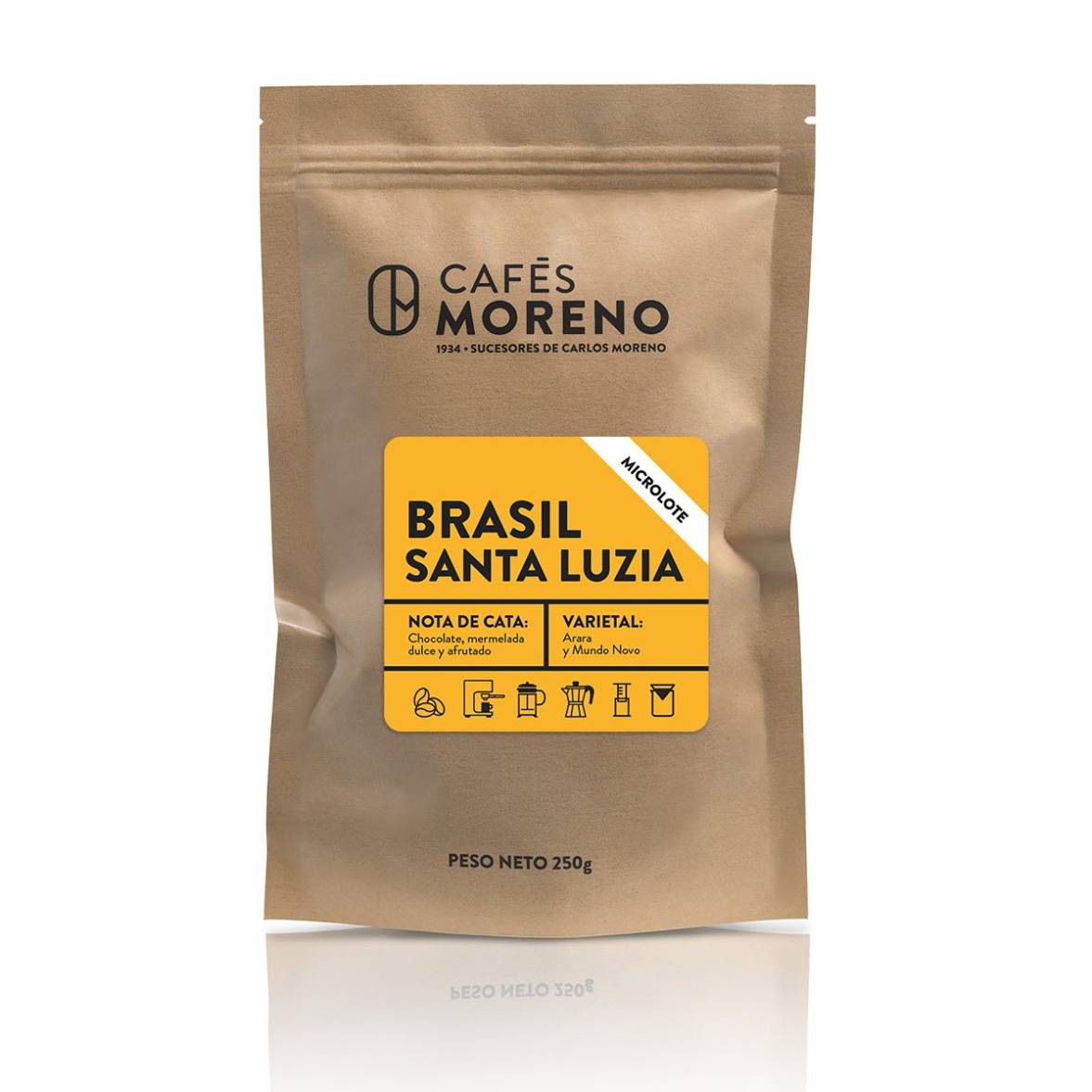 imagen de bolsa de café con la etiqueta de nuevo microlote Brasil Santa Luzia