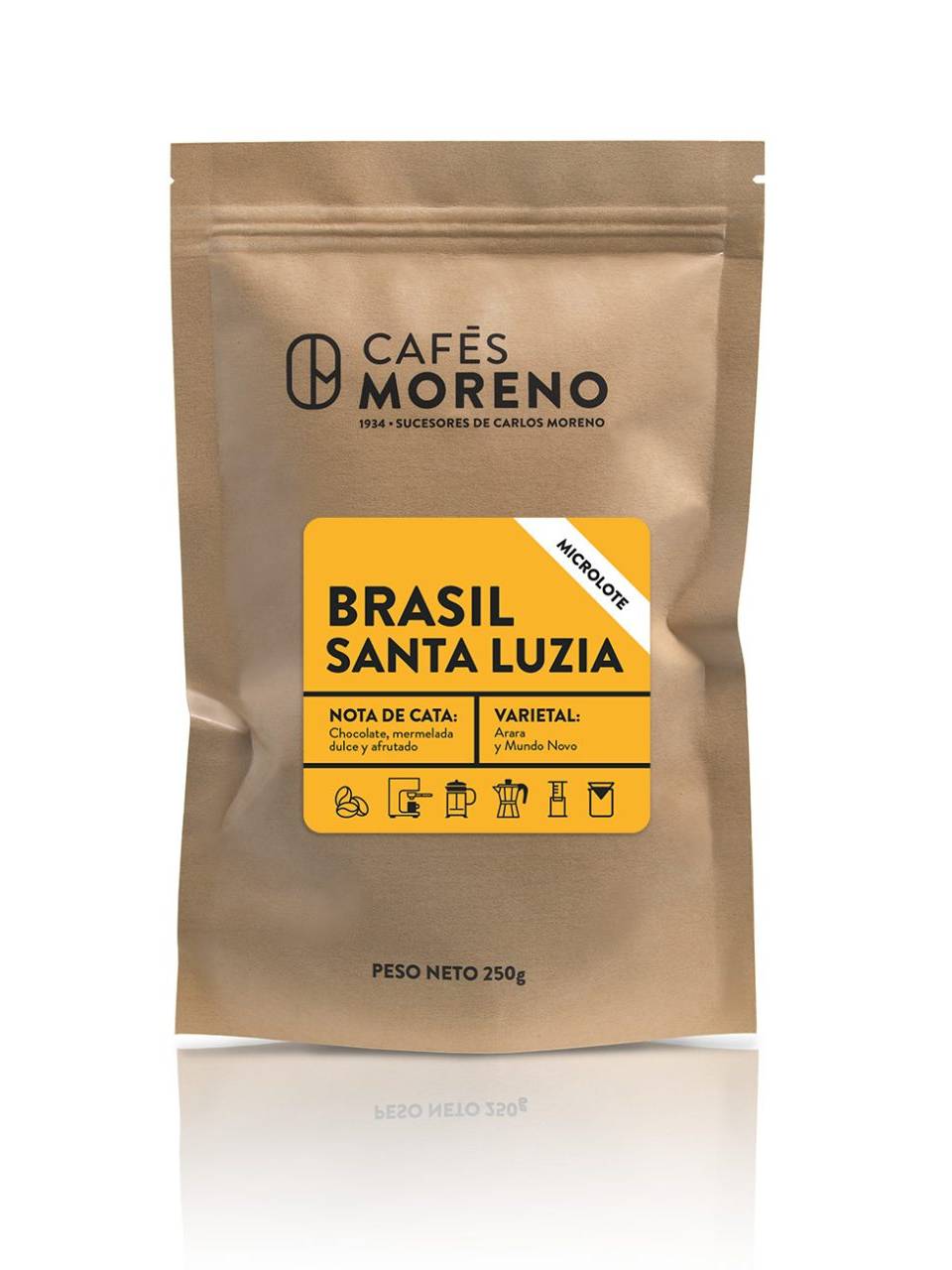 imagen de bolsa de café con la etiqueta de nuevo microlote Brasil Santa Luzia